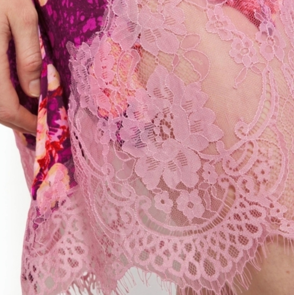 Free People Intimately Stay Awhile Floral Lace Mini Slip Dress - Size Large - Picture 4 of 9